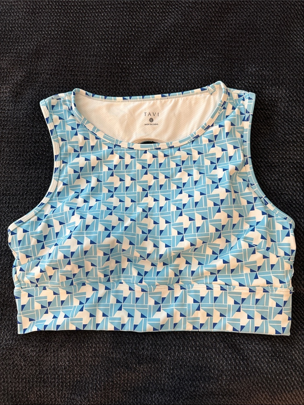 Tavi Blue Geometric High Neck Sports Bra NWOT